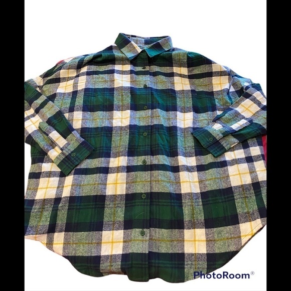 French Connection oversized green plaid flannel Button Down Shirt - Picture 2 of 4